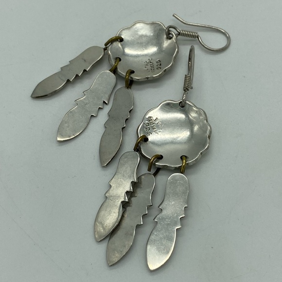 Vintage Taxco Mexico Sterling Silver 925 Dreamcatcher Feather Dangle Earrings - Picture 3 of 10